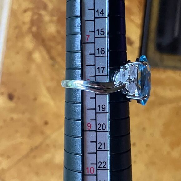 Sky Blue Topaz Rainbow Moonstone Sterling Silver Ring Size 8 - Picture 9 of 9